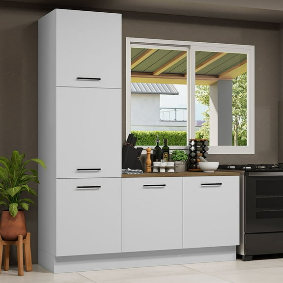 Madesa Hazel Kitchen Set 70"L Pantry Storage and Base Cabinet Engineered Wood Multiple Compartments Organization Unit - White