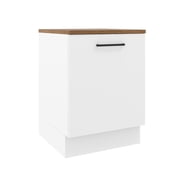 Madesa Hazel Kitchen Storage Base Cabinet with Adjustable Feet and an Internal Shelf 23 Inch Wide Engineered Wood Slab Doors Painted Finish Floor Mount Removable Plinth - White