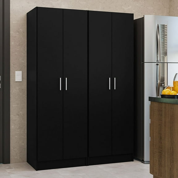 Madesa Kitchen Pantry Set Storage Cabinet 4 Doors 8 Utility Shelves 47"L Wooden Organization Unit for Kitchen 6 Adjustable Shelves Anti Tipping - Black