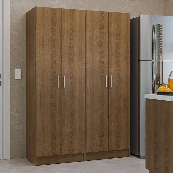 Madesa Kitchen Pantry Set Storage Cabinet 4 Doors 8 Utility Shelves 47"L Wooden Organization Unit for Kitchen 6 Adjustable Shelves Anti Tipping - Rustic