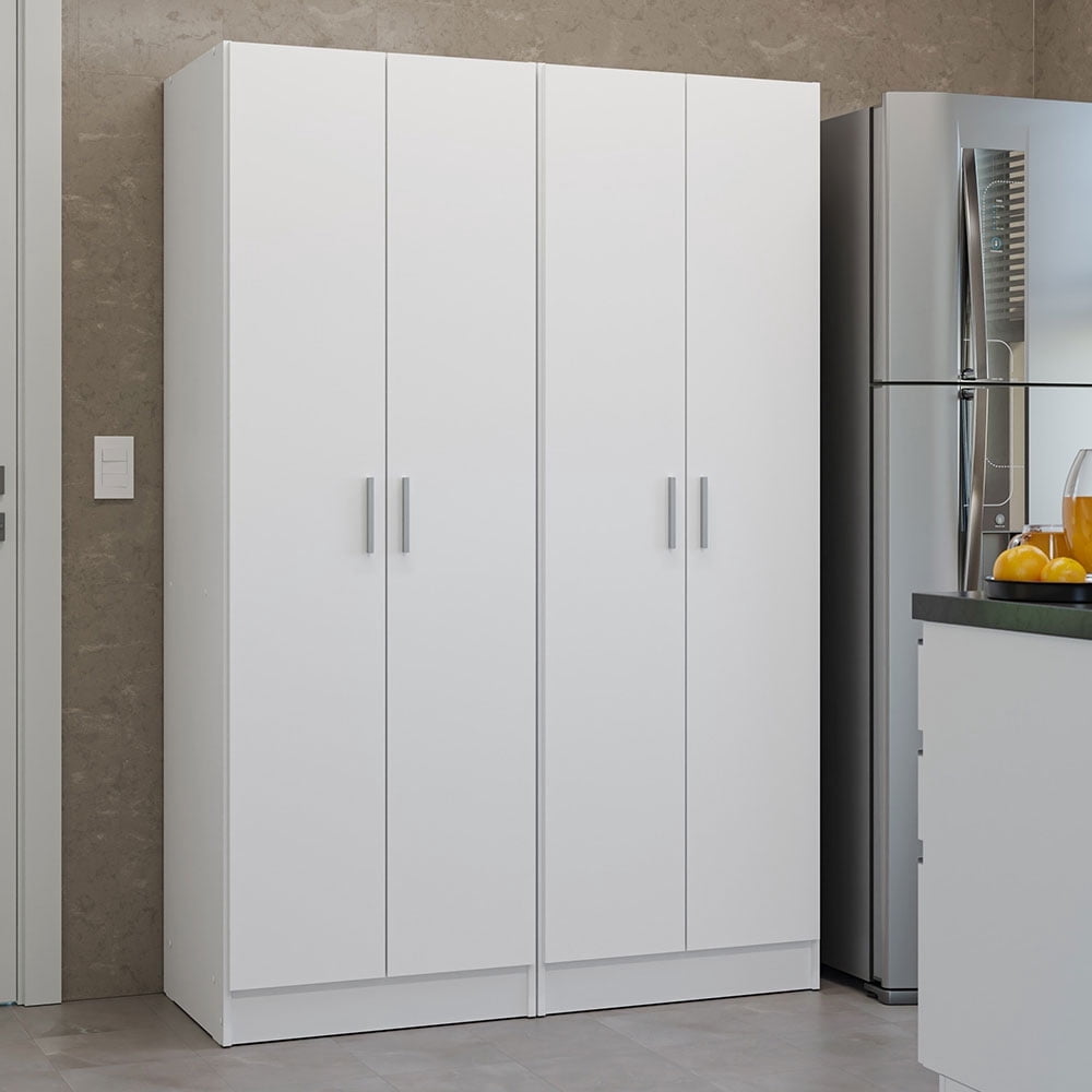Madesa Kitchen Pantry Set Storage Cabinet 4 Doors 8 Utility Shelves 47"L Wooden Organization Unit for Kitchen 6 Adjustable Shelves Anti Tipping - White