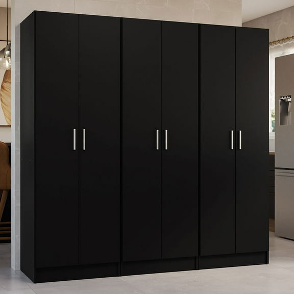 Madesa Kitchen Pantry Set Storage Cabinet 6 Doors 12 Utility Shelves 70"L Wooden Organization Unit for Kitchen 9 Adjustable Shelves Anti Tipping - Black