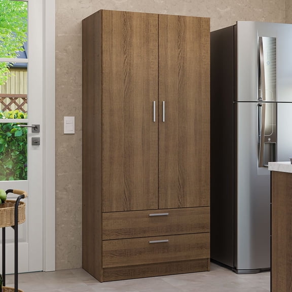 Madesa Kitchen Pantry Storage Cabinet with 2 Doors, 2 Drawers, Ample Shelf and Hanging Space 31 Inch Utility Armoire Organization Unit - Rustic