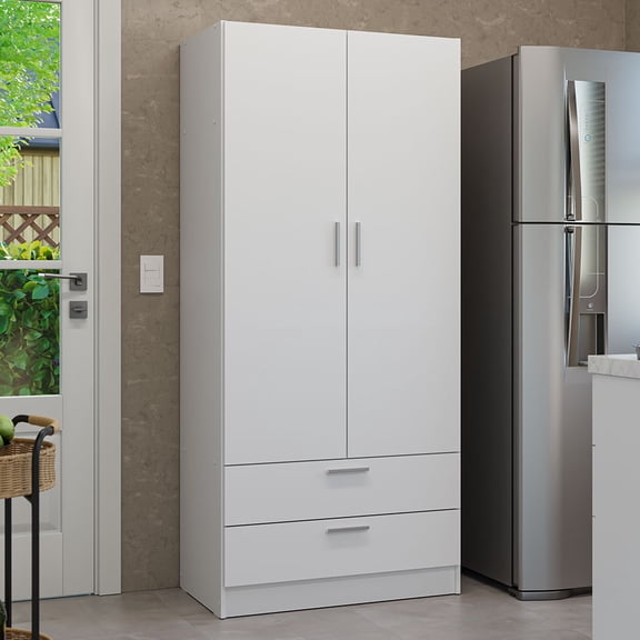 Madesa Kitchen Pantry Storage Cabinet with 2 Doors, 2 Drawers, Ample Shelf and Hanging Space 31 Inch Utility Armoire Organization Unit - White