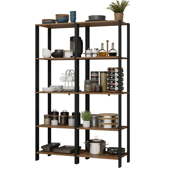 Madesa Kitchen Pantry Storage Rack with 10 Open Shelves 47"L Multiuse Modular Cabinet for Kitchen Organization - Black/Brown