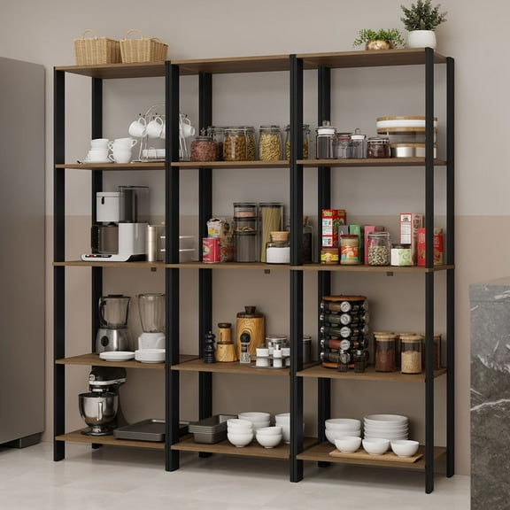 Madesa Kitchen Pantry Storage Rack with 15 Open Shelves 70"L Multiuse Modular Cabinet for Kitchen Organization - Black/Brown