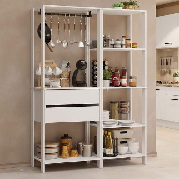 Modular Kitchen Storage Rack Madesa Kitchen Pantry Storage Rack with 2 Drawers, 7 Shelves and ...
