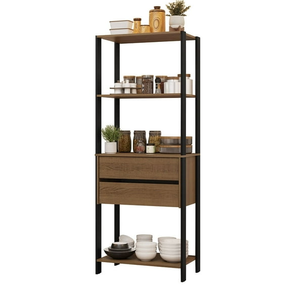 Madesa Kitchen Pantry Storage Rack with 2 Drawers and Open Shelves 27"L Multiuse Cabinet for Kitchen Organization - Black/Brown