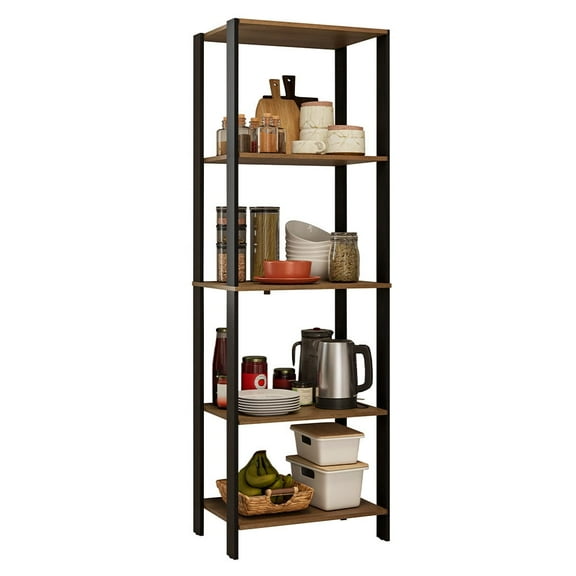 Madesa Kitchen Pantry Storage Rack with 5 Open Shelves 23"L Multiuse Cabinet for Kitchen Organization - Black/Brown
