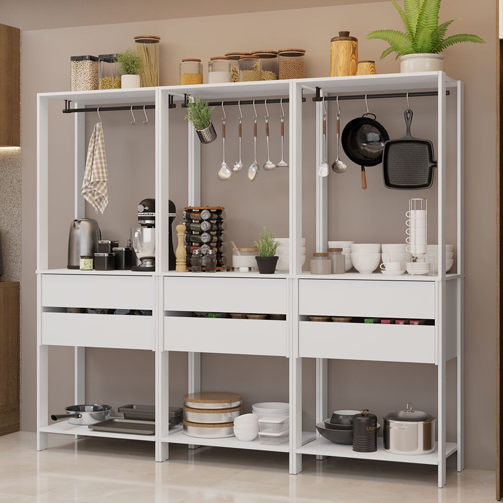 Madesa Kitchen Pantry Storage Rack with 6 Drawers and Hanging Spaces 82 ...