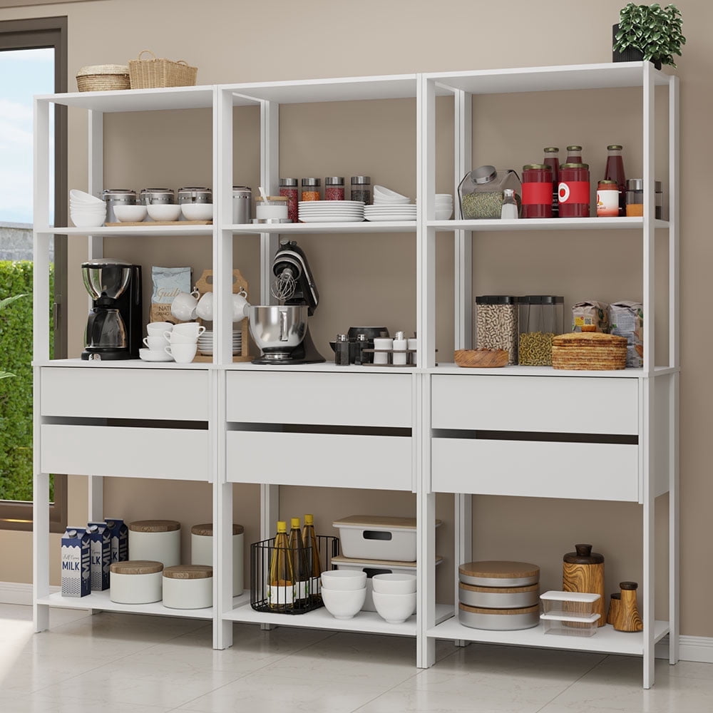 35x62 Storage Rack For Kitchen Madesa Kitchen Pantry Storage Rack with 6 Drawers and Open Shelves 82