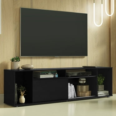 Madesa Large Entertainment Center with 1 Sliding Door, 5 Shelves and Open Shelves for 65, 75 Inch Media Storage Gaming Media Console Living Room and Bedroom Modern Wooden Television Stand - Black