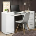 thumbnail image 1 of Madesa Modern Office Desk with Drawers 53 inch, Study Desk for Home Office, PC Table with 3 Drawers, 1 Door and 1 Storage Shelf (White), 1 of 7