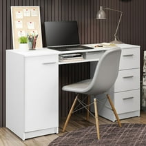 Madesa Modern Office Desk with Drawers 53 inch, Study Desk for Home Office, PC Table with 3 Drawers, 1 Door and 1 Storage Shelf (White)
