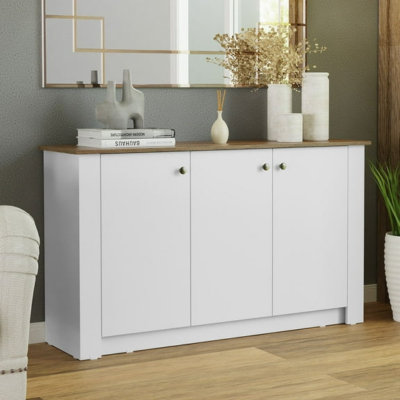 Madesa Modern Sideboard Cabinet with 3 Doors and 2 Shelves, 53" Storage Unit White/Brown
