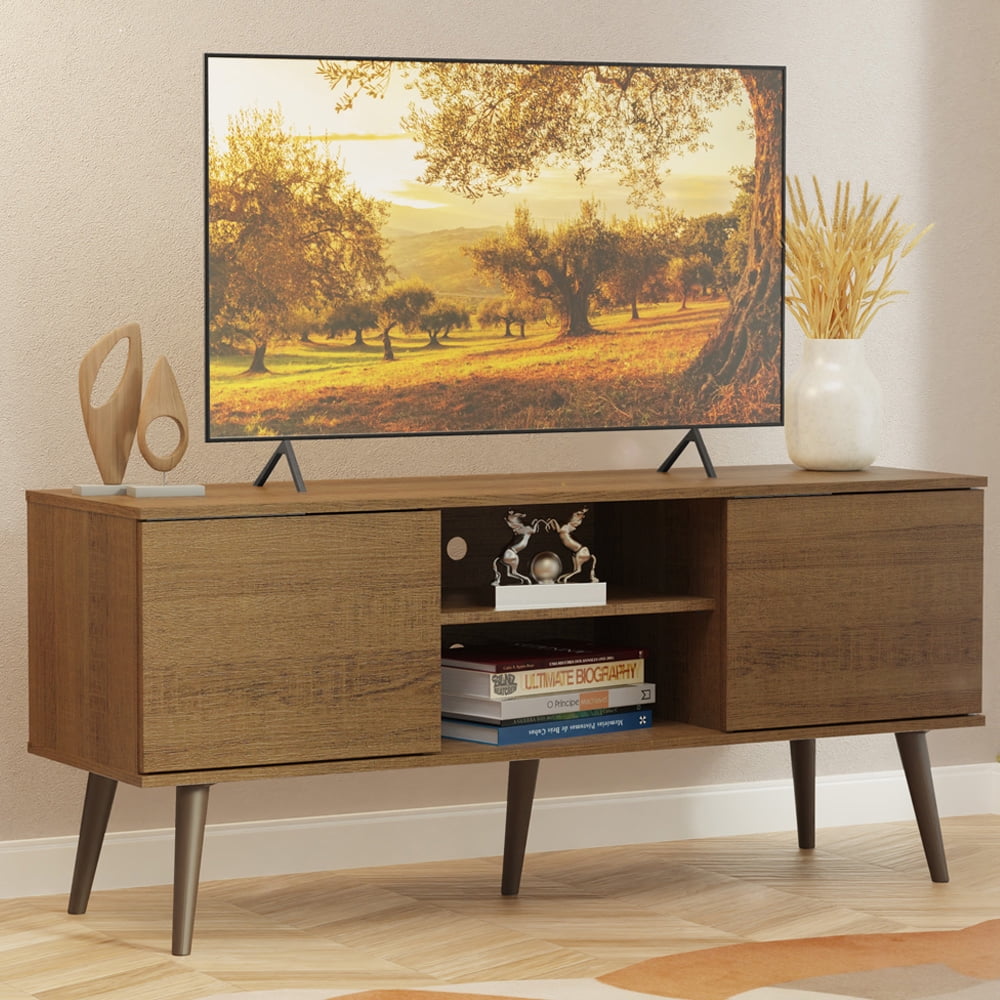 Madesa TV Stand Console with 2 Doors and 2 Shelves with Cable Management for 50, 55 Inch Media Storage Media Console Office Entertainment Center Wooden Television Cabinet - Rustic