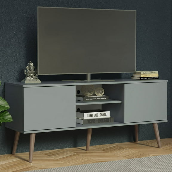 Madesa TV Stand Console with 2 Doors and 2 Shelves with Cable Management for 50, 55 Inch Media Storage Media Console Office Entertainment Center Wooden Television Cabinet - Grey