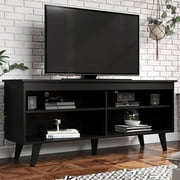 Madesa TV Stand Entertainment Center with 4 Shelves and Cable Management for 50, 55 Inch Media Storage Living Room and Bedroom Modern Wooden Television Media Console - Black