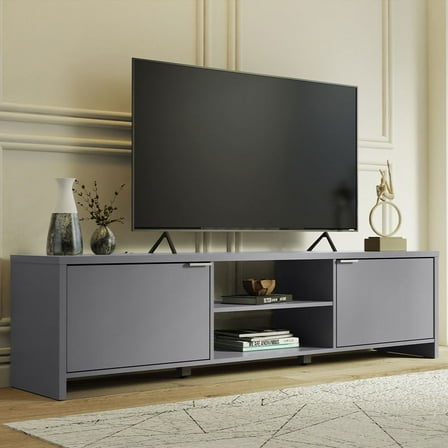 Madesa TV Stand Large Media Console with Cable Management for 65, 75 Inch Media Storage Gaming Living Room Entertainment Center Modern Wooden Television Cabinet - Grey