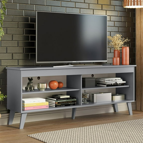 Madesa TV Stand Unit with 4 Shelves and Cable Management for 55, 65 Inch Media 1 Storage Gaming Media Console Living Room and Bedroom Entertainment Center Modern Wooden Television Cabinet - Grey