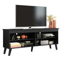 Madesa TV Stand with 4 Shelves and Cable Management, for TVs up to 65 Inches, Wood TV Bench, 23” H x 14" D x 71” L - Black
