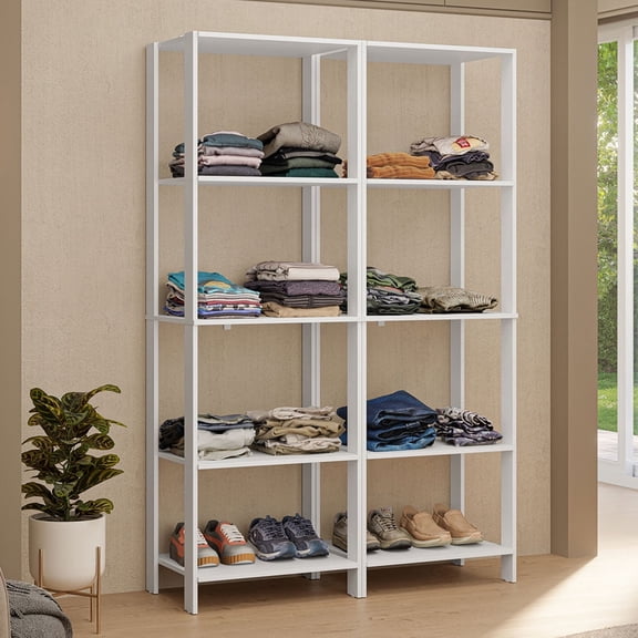 Madesa Wardrobe Clothes Storage Rack with 10 Open Shelves 47"L Multiuse Modular Cabinet for Bedroom Organization - White
