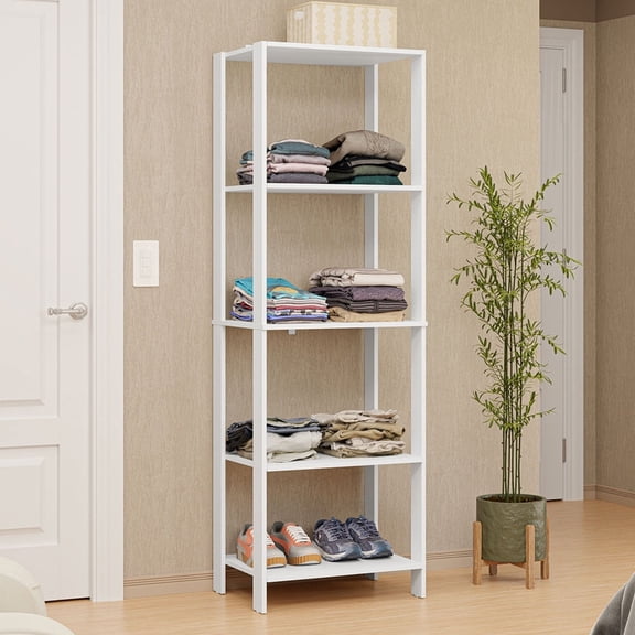 Madesa Wardrobe Clothes Storage Rack with 5 Open Shelves 23"L Multiuse Cabinet for Bedroom Organization - White