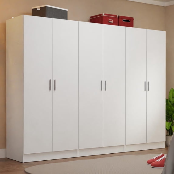 Madesa Wardrobe Set 3 Armoire Closet Hanging Storage Cabinet 2 Doors with Shelf 31 Inch Organization Unit for Bedroom and Office - White