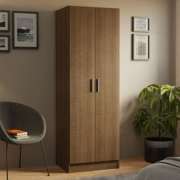 Madesa Wardrobe Storage Cabinet Armoire Closet with 2 Doors and 4 Utility Shelves 23 Inch Wooden Organization Unit for Bedroom - Rustic