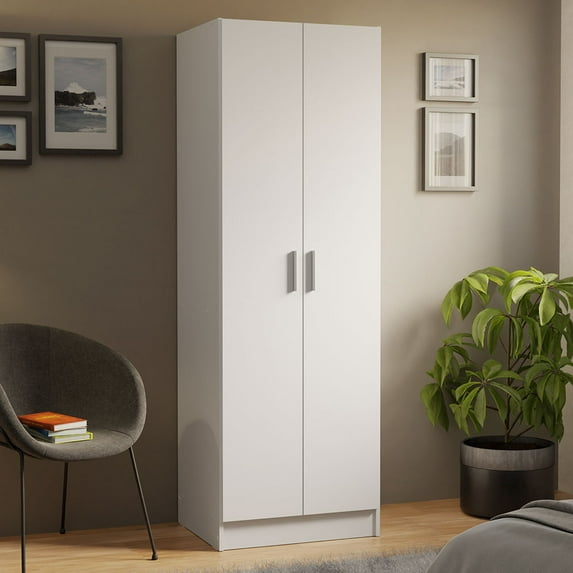 Madesa Wardrobe Storage Cabinet Armoire Closet with 2 Doors and 4 Utility Shelves 23 Inch Wooden Organization Unit for Bedroom - White