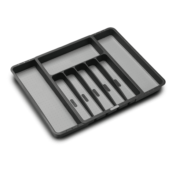 madesmart Classic Expandable Silverware Tray with Soft Grip Lining, Granite