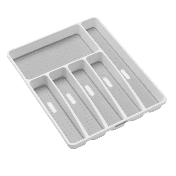 madesmart Silverware Tray, 6 Compartment Flatware Organizer for Forks, Knives & Spoons, Non Slip, Soft Grip Lining, Durable Drawer Organizer, White