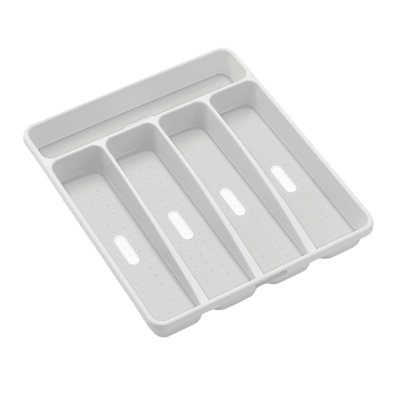 madesmart Silverware Tray, 5 Compartment Flatware Organizer for Forks, Knives & Spoons, Non Slip, Soft Grip Lining, Durable Drawer Organizer, White