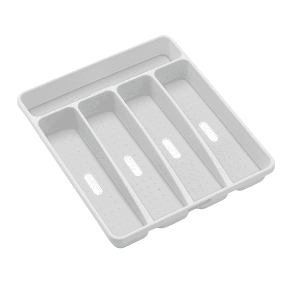 madesmart Silverware Tray, 5 Compartment Flatware Organizer for Forks, Knives & Spoons, Non Slip, Soft Grip Lining, Durable Drawer Organizer, White