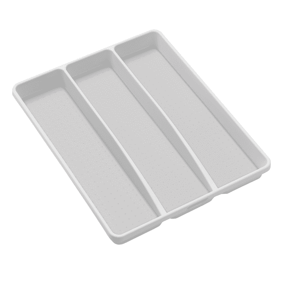 madesmart Classic Large 3 Compartment Utensil Tray with Soft Grip Lining, White