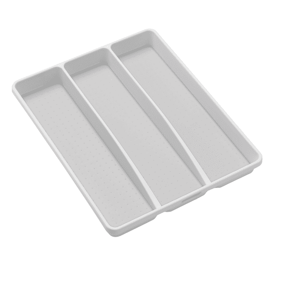 madesmart Classic Large 3 Compartment Utensil Tray with Soft Grip Lining, White