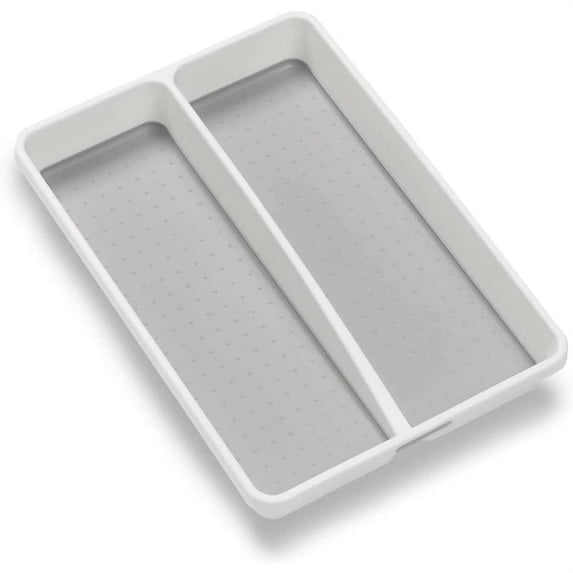 Madesmart Mini 2-Compartment Plastic Utensil Tray for Drawers, Multipurpose Storage Tray Drawer Organizer, White