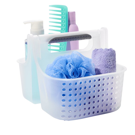 madesmart Portable Shower Tote, Hold Soap, Shampoo, Hair Supplies and Beauty Products, Cleaning Supplies Organizer for Home, Dorm, Plastic Shower Tote, Soft Handle, Frost