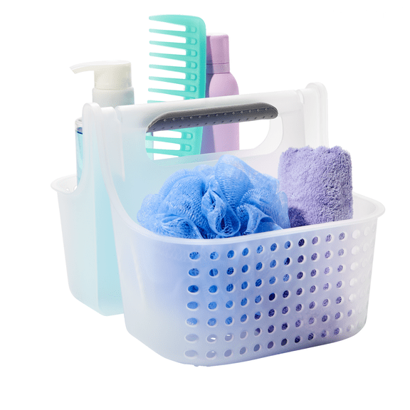 madesmart Portable Shower Caddy, Hold Soap, Shampoo, Hair Supplies and Beauty Products, Cleaning Supplies Organizer for Home, Dorm, Plastic Shower Tote, Soft Handle, Frost