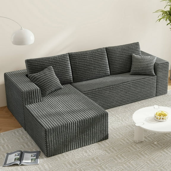 Madevos 105.7" Modular Sectional Sofa,L-Shaped 3-Seat Couch with 5 Pillows,Dark Gray,Left Chaise,2-Box Delivery