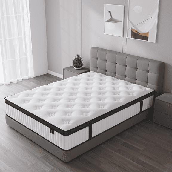 Madevos Queen Mattress in a Box, 10 inch Memory Foam individual Pocket Spring Hybrid Mattress - Medium Firm Support with Soft & Breathable