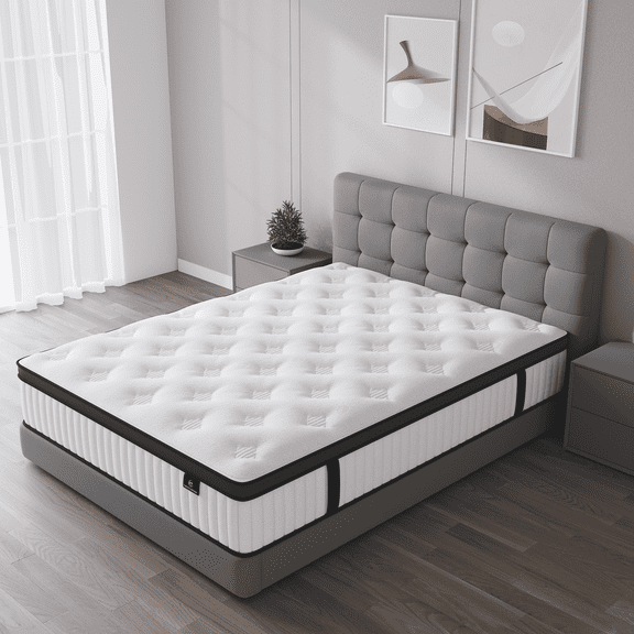 Madevos Queen Mattress in a Box, 12 inch Memory Foam individual Pocket Spring Hybrid Mattress - Medium Firm Support with Soft & Breathable