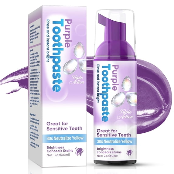 2-PACK Purple Toothpaste For Teeth Whitening, Whitening Toothpaste, Reduce Yellowing & Remove Surface Stains & Polishes Teeth