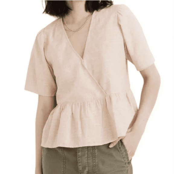 Madewell Crossover Peplum Top in Antique Coral, Size M