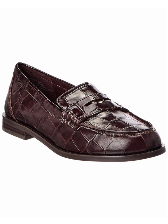 Grayson Croc-Embossed Leather Penny Loafer, 9, Brown