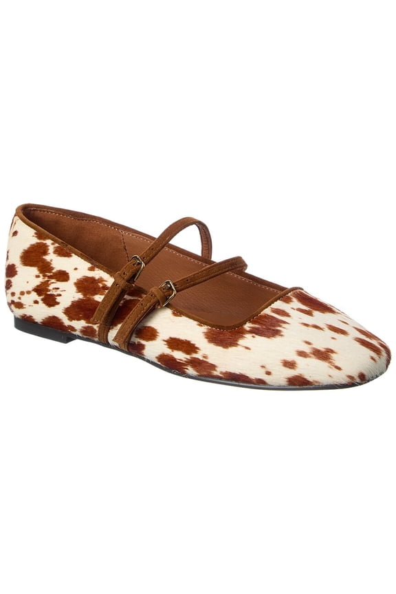 Greta Double Strap - Bringle Calf-Hair Flat, 5, Brown