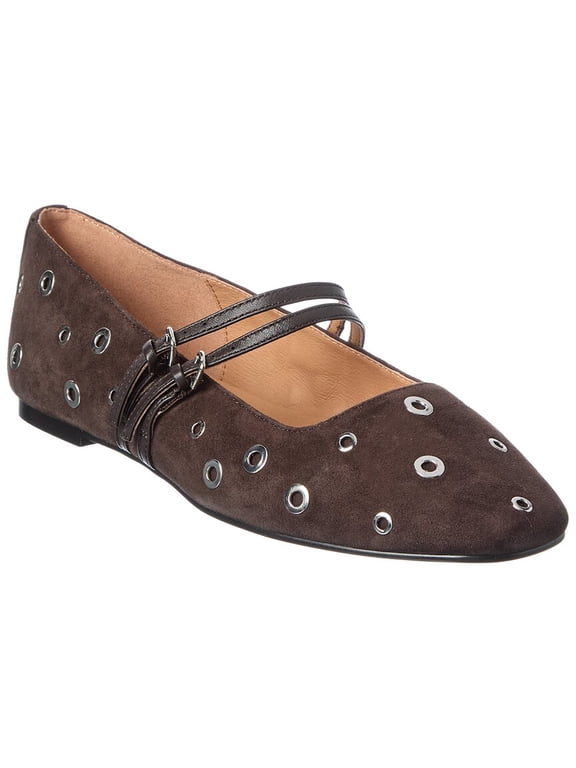 Greta Double Strap Suede Flat, 5, Brown