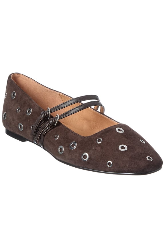 Greta Double Strap Suede Flat, 6.5, Brown