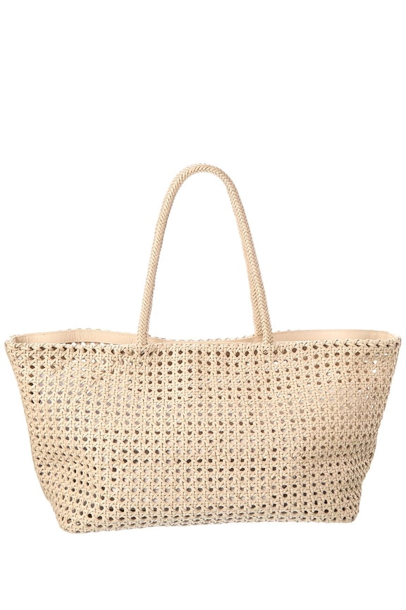 Large Leather Caning Tote, White