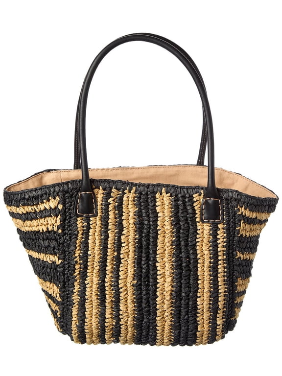 Mini Straw & Leather Tote, Brown
